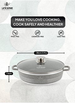 Life Smile 28cm (3.9 Liter) LIFE SMILE Shallow Pot with Lid | Non Stick PFOA FREE Granite Coating Frying Pan | Oven Safe | Dishwasher Safe | Double Handle (Grey)  - Image 3