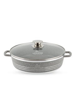 Life Smile 28cm (3.9 Liter) LIFE SMILE Shallow Pot with Lid | Non Stick PFOA FREE Granite Coating Frying Pan | Oven Safe | Dishwasher Safe | Double Handle (Grey)  - Image 1
