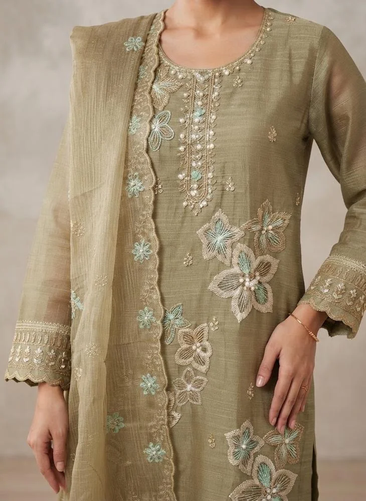 Viny VINY Green Floral Embroidered Suit Set – Women's Indian Ethnic Wear