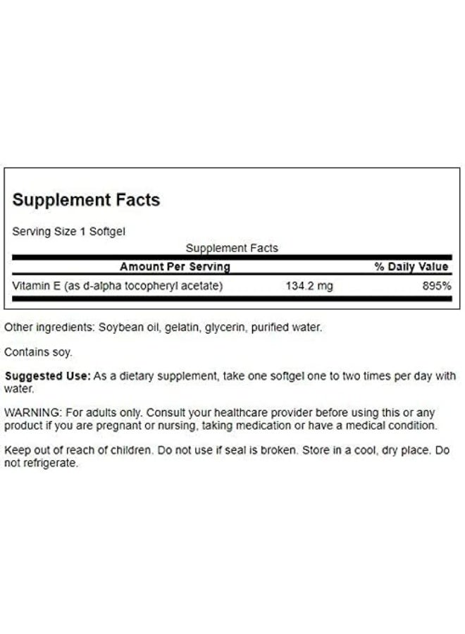 SWANSON Natural Vitamin E Softgels for Adults - 200 IU, 2 Pack - Image 2