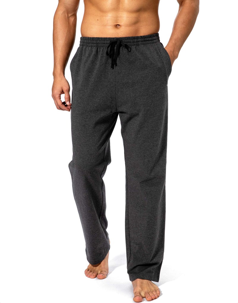 Pudolla Men's Cotton Yoga Sweatpants Athletic Lounge Pants Open Bottom Casual Jersey Pants for Men with Pockets (Charcoal X-Large) - Image 1