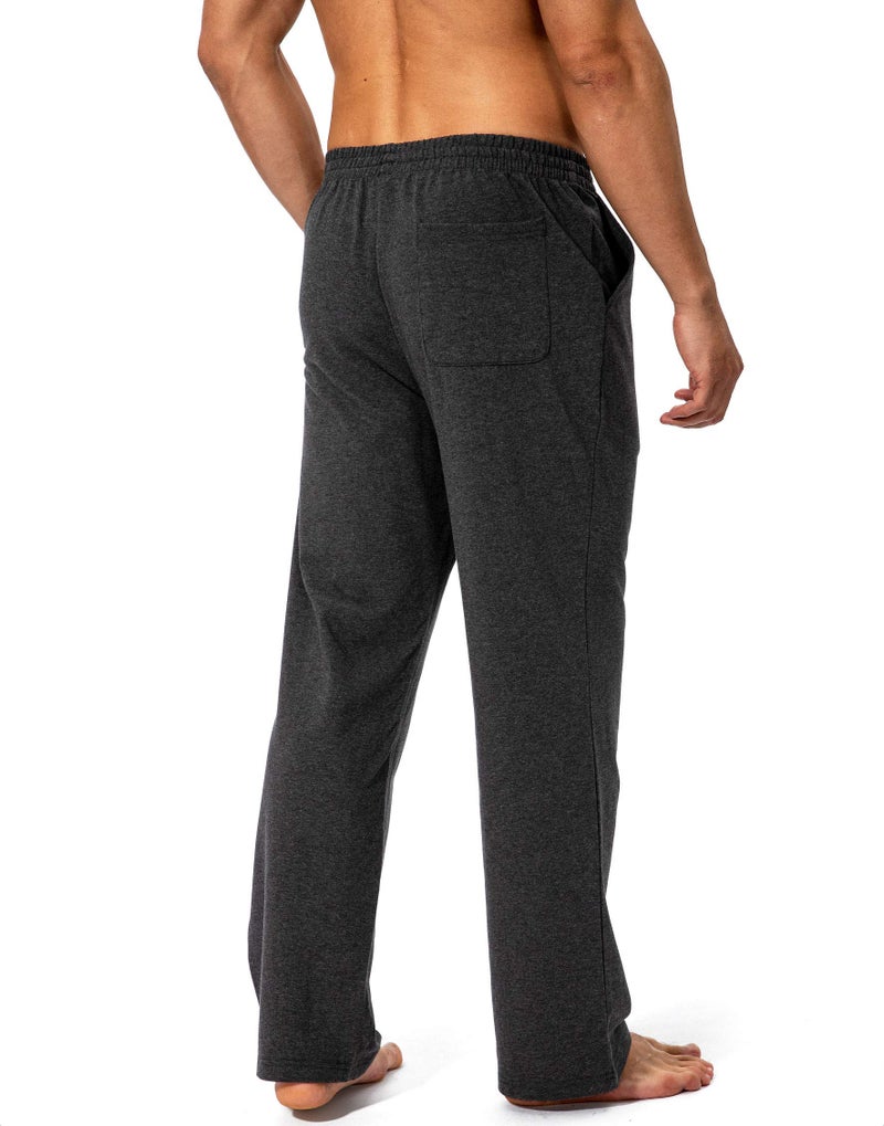 Pudolla Men's Cotton Yoga Sweatpants Athletic Lounge Pants Open Bottom Casual Jersey Pants for Men with Pockets (Charcoal X-Large) - Image 3