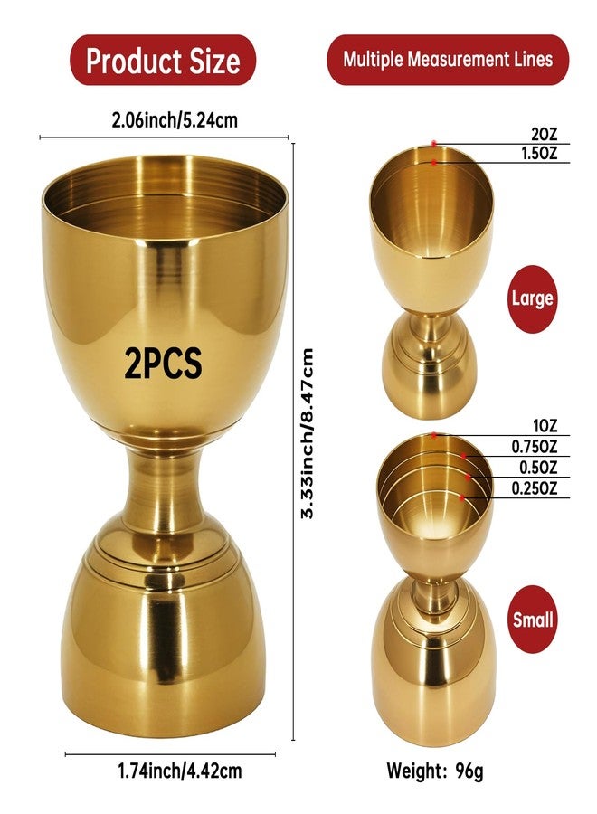 eispap 2 Pcs Gold Cocktail Measuring Jigger, Double Sided Stainless Steel Bell Cocktail Jigger 0.25/0.5/0.75/1/1.5/2oz Drink Shot Measure Jigger for Bartending, Shot Measuring Cup Bartender Jigge - Image 2