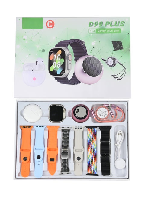 11 in 1 Ultra D99 PLUS Smart Watch with Health Fitness Tracker Sports Watch 7 Additional Replacement Straps and Wireless Earphones Bluetooth Speaker
