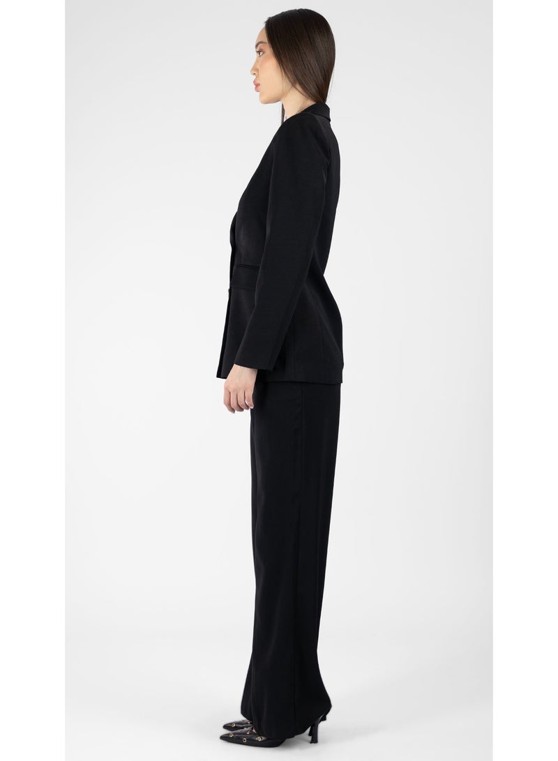 KYVELi Women’s Tailored Two-Piece Suit Set – Double-Breasted Blazer & Straight-Leg Pants – Black - Image 4
