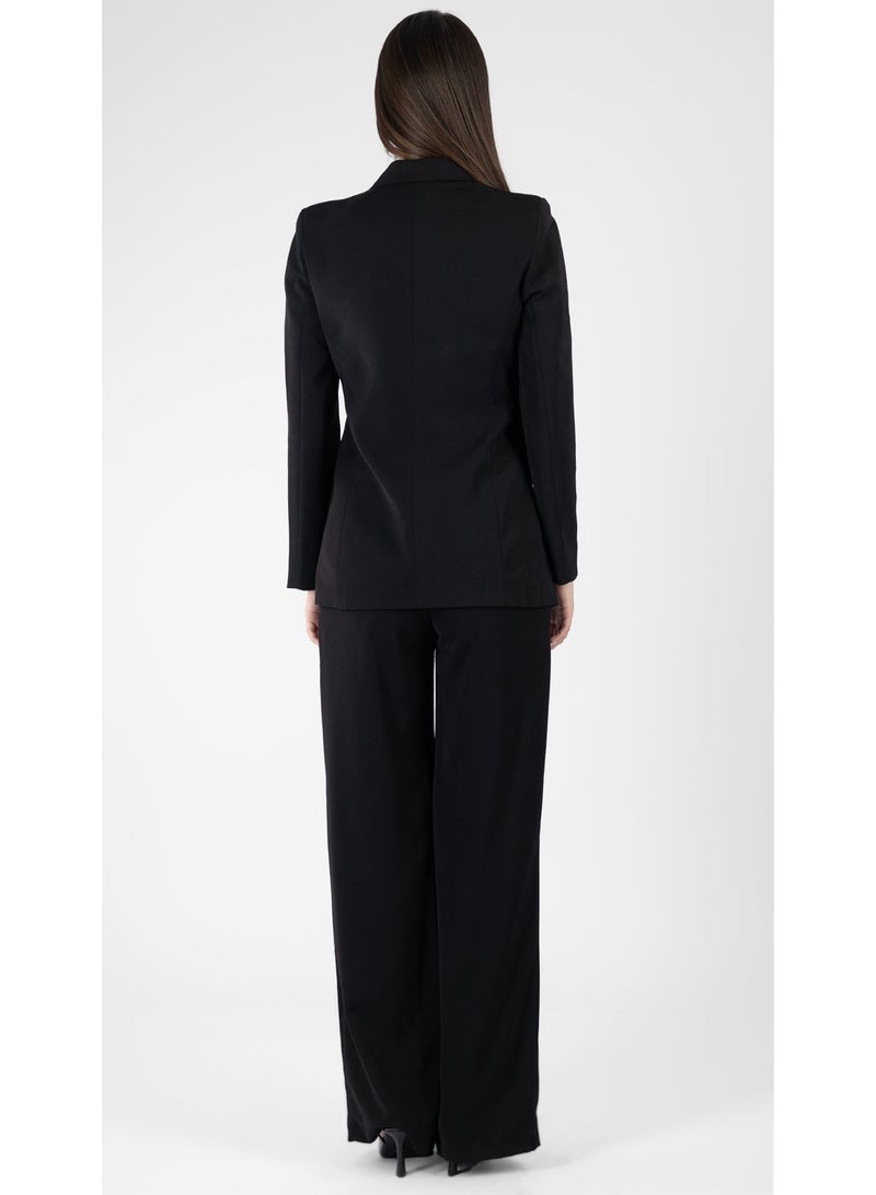 KYVELi Women’s Tailored Two-Piece Suit Set – Double-Breasted Blazer & Straight-Leg Pants – Black - Image 5