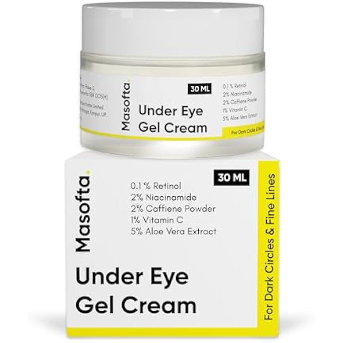 Masofta Under Eye Gel Cream for Dark Circles, Fine Lines, and Puffy Eyes, with Retinol, Niacinamide, Caffeine, Vitamin C, & Aloe Vera Extract For both Men & Women, 30ML - Image 2