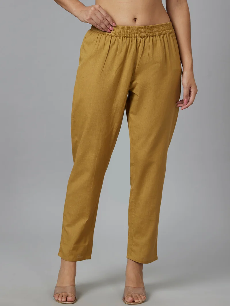 جلو باص بنطلون نسائي مستقيم بخصر مطاطي مطوي بتصميم عرقي