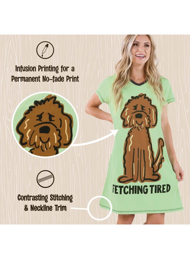 Lazy One Women's Nightgown, Funny V-Neck Sleep Shirt for Women, Dog Pajama Shirt (Fetching Tired, S/M) - Image 5