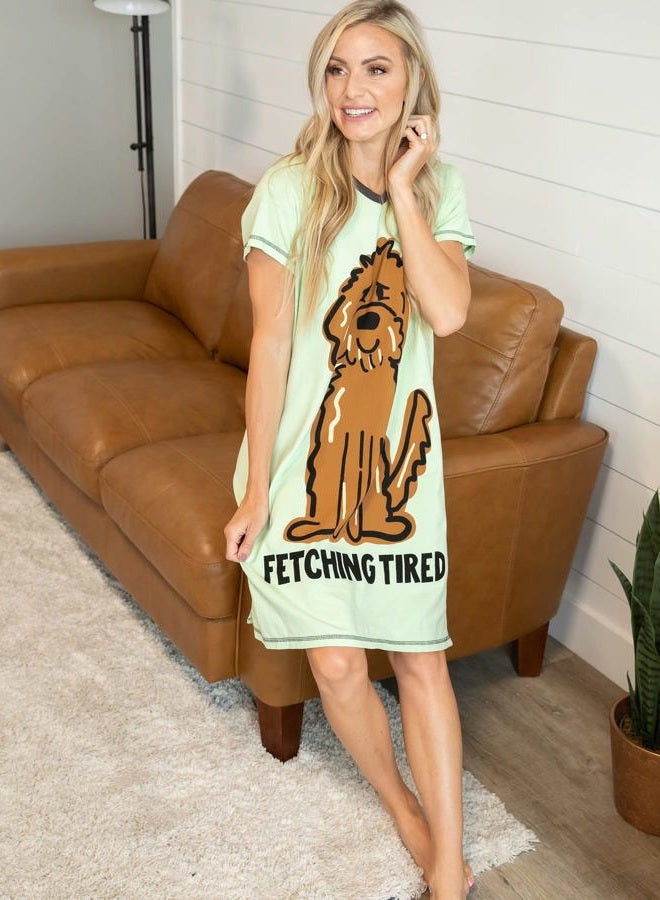 Lazy One Women's Nightgown, Funny V-Neck Sleep Shirt for Women, Dog Pajama Shirt (Fetching Tired, S/M) - Image 4