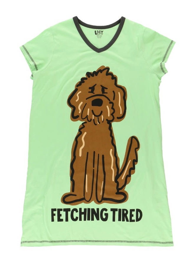 Lazy One Women's Nightgown, Funny V-Neck Sleep Shirt for Women, Dog Pajama Shirt (Fetching Tired, S/M) - Image 3