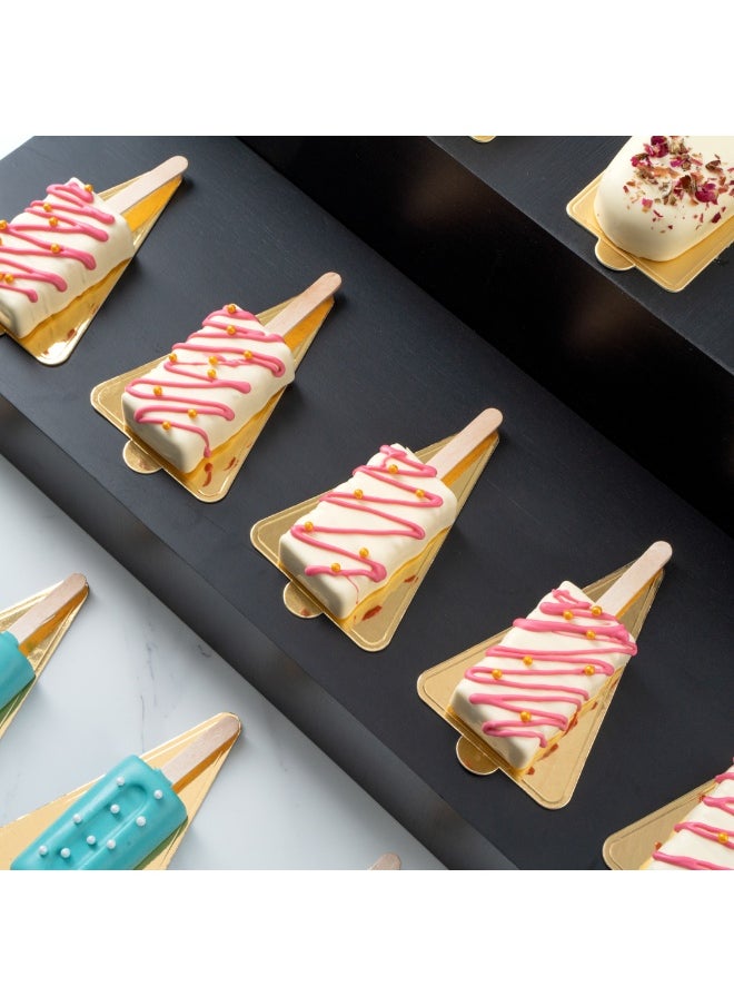 3 x 4.7 Inch Mini Cake Boards, 200 Triangle Single Portion Cake Boards - Built-In Tab, For Dessert Displays, Gold Paper Small Cake Boards, Recyclable, Multi-Functional