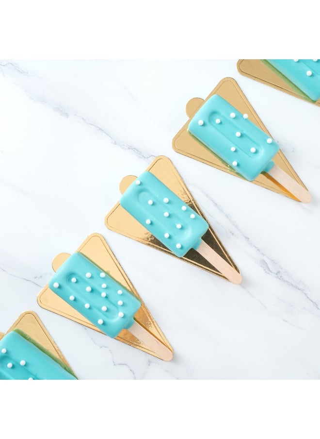 3 x 4.7 Inch Mini Cake Boards, 200 Triangle Single Portion Cake Boards - Built-In Tab, For Dessert Displays, Gold Paper Small Cake Boards, Recyclable, Multi-Functional