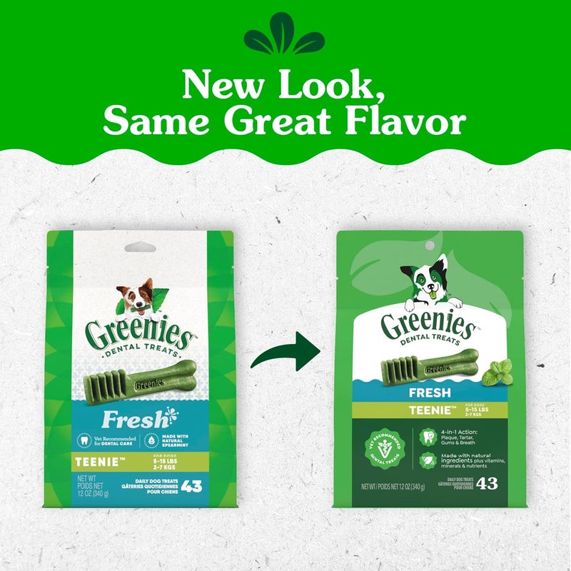 جرينيز حزمة GREENIES TEENIE Natural Dog Dental Care Chews للعناية بصحة الفم، نكهة طازجة، وزن العبوة 12 أونصة (تحتوي على 43 حبة). - Image 2