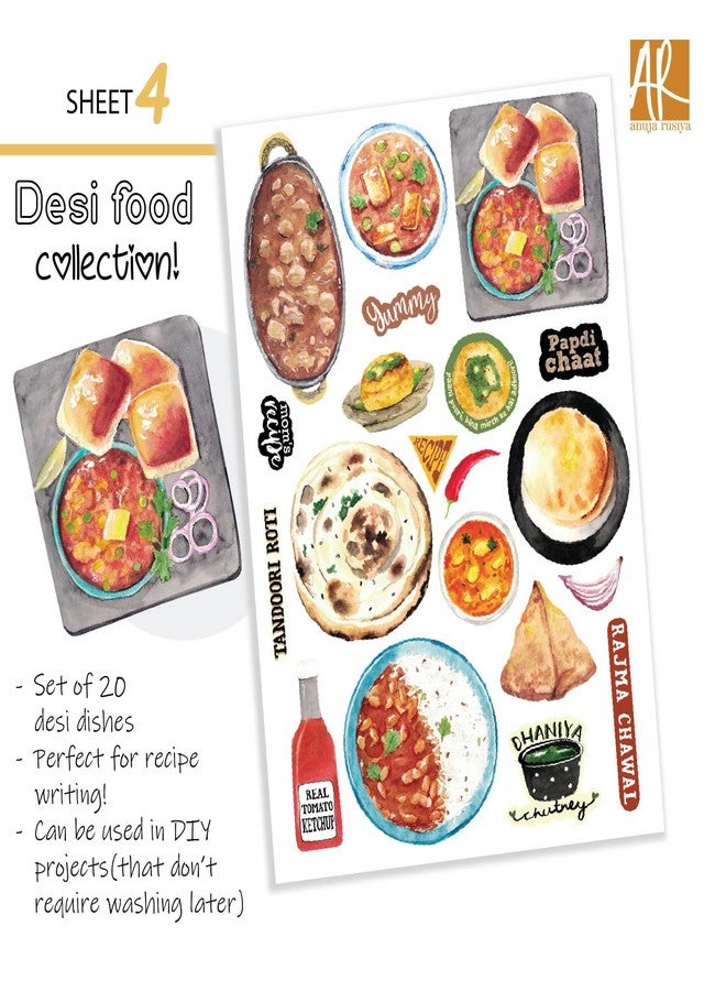 anujarusiya Food Sticker Set - 115 Matte Precut Stickers | Indian & International Cuisine Illustrations | 6 A5 Sheets for Recipe Journals, Planners & Scrapbooking - Image 5