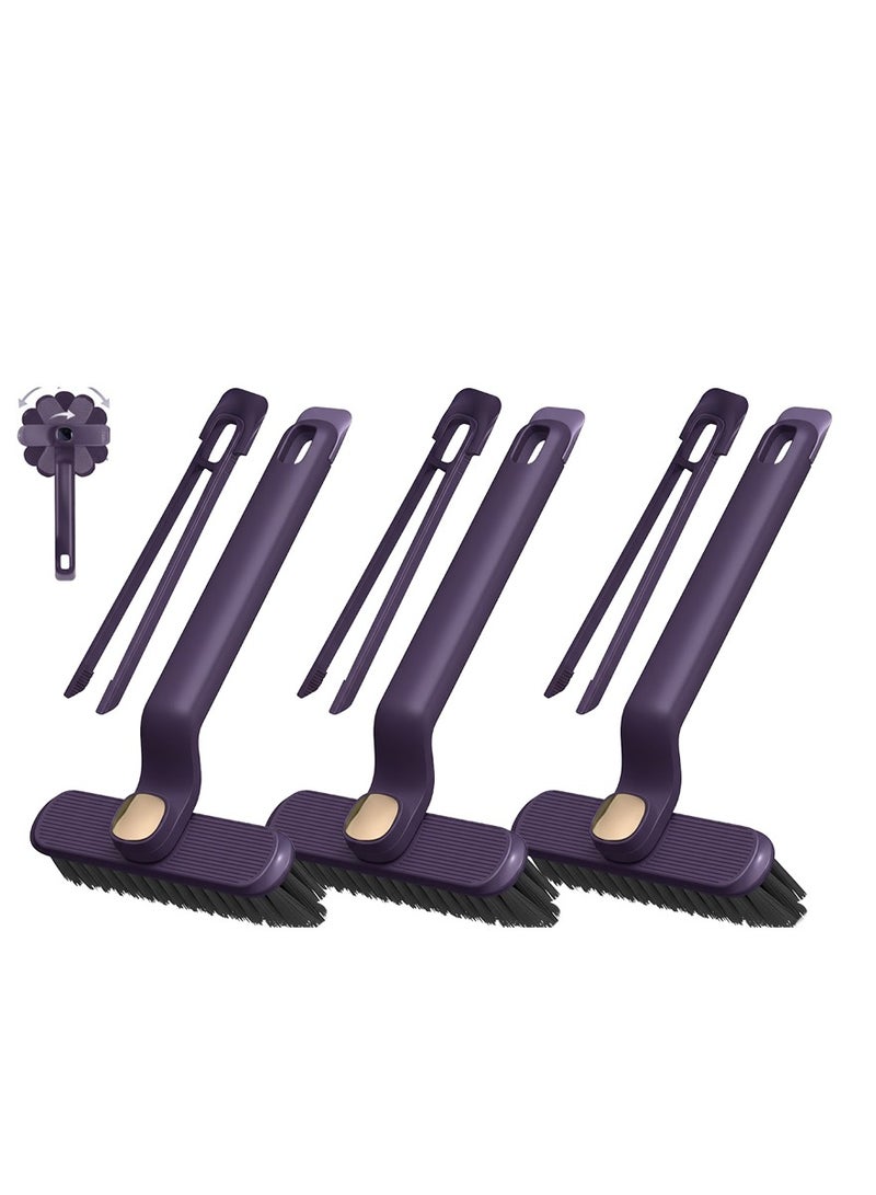 JFYP Multi-Function Rotating Crevice Cleaning Brush, 360° No Dead Corners Household Hard Bristle Crevice Gap Cleaning Tool for Door Window Track Groove Rail Kitchen Bathroom (3PCS, Purple with Clips) - Image 1