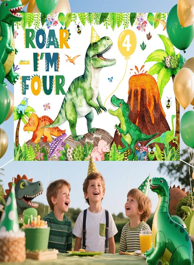 BIGKEOKI Dinosaur birthday party backdrop banner (Green Dino 4th) - Image 5