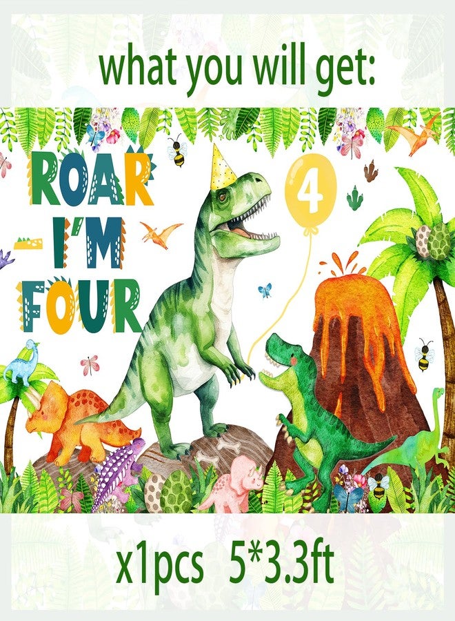 BIGKEOKI Dinosaur birthday party backdrop banner (Green Dino 4th) - Image 2