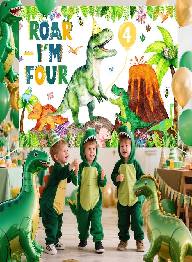 BIGKEOKI Dinosaur birthday party backdrop banner (Green Dino 4th) - Image 4