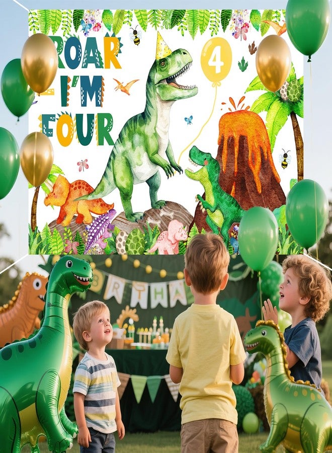 BIGKEOKI Dinosaur birthday party backdrop banner (Green Dino 4th) - Image 3