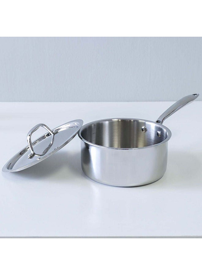 Celina Stainless Steel Saucepan With Lid 2.5Mm Stainless Steel Non-Sticky Frying Pan Multi-Purpose Pot For Kitchen W18Xh8.7Cm - Silver - Image 3