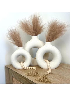 Generic White Ceramic Vases for Home Decor Set of 3 -Modern Donut Vase Circle Round for Pampas Grass Artificial Flowers, Boho Decor Living Room Table Centerpieces Dining Bedroom Shelf Farmhouse Decorations  - Image 1