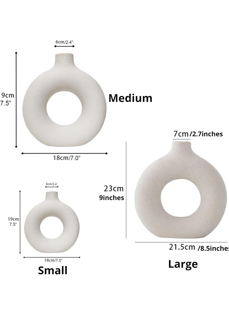 Generic White Ceramic Vases for Home Decor Set of 3 -Modern Donut Vase Circle Round for Pampas Grass Artificial Flowers, Boho Decor Living Room Table Centerpieces Dining Bedroom Shelf Farmhouse Decorations  - Image 2