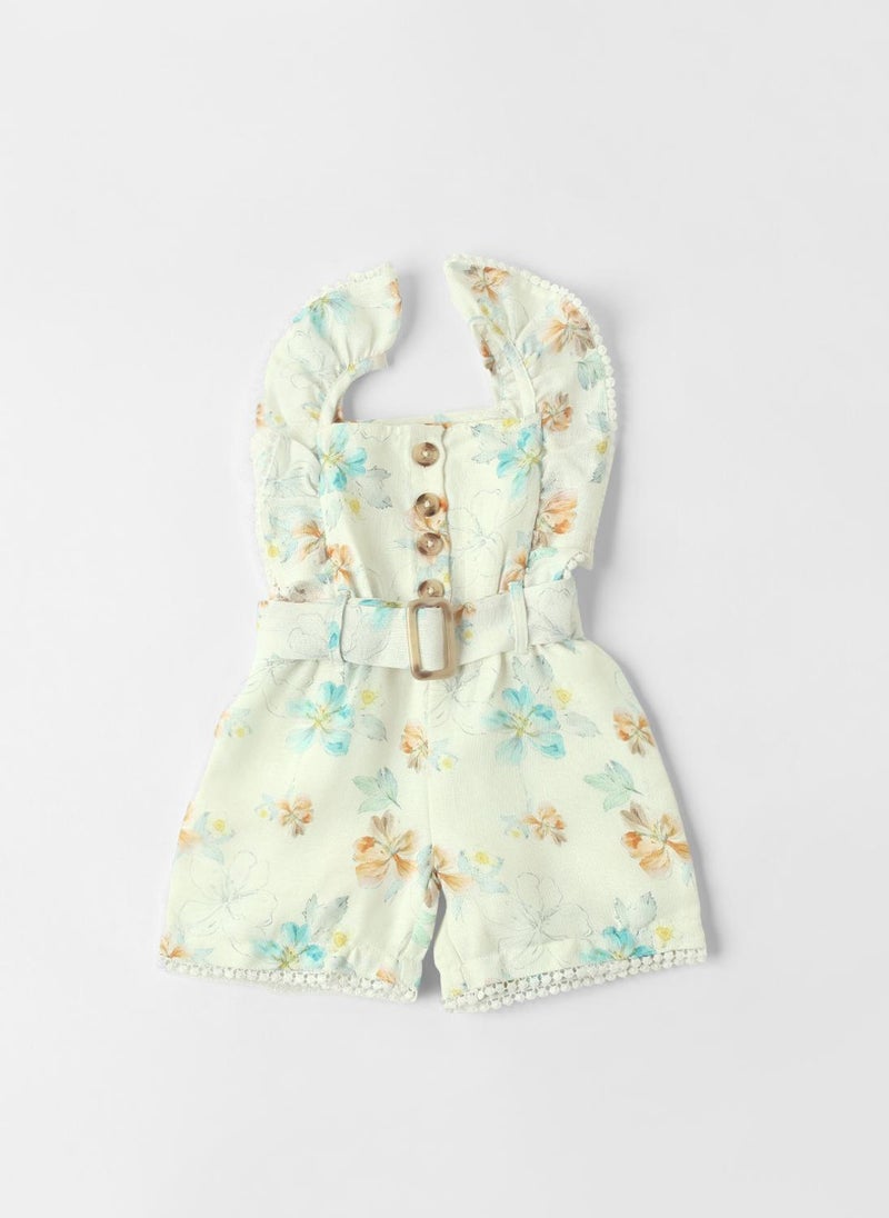 Nautinati Girls Ruffle Sleeves Printed Jumpsuit with Mock Belt - Image 2