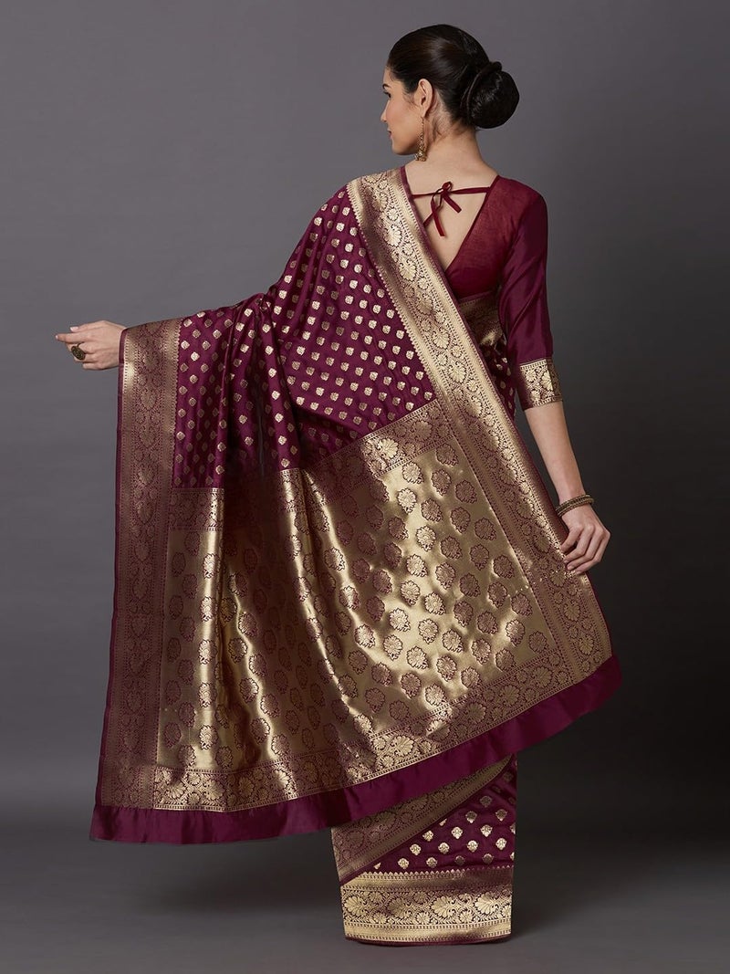 NoseQueen women fashion Multi-Colored Traditional banarasi silk saree | Cotton saree for farewell with UnStitched Blouse Piece (Wine) - Image 3