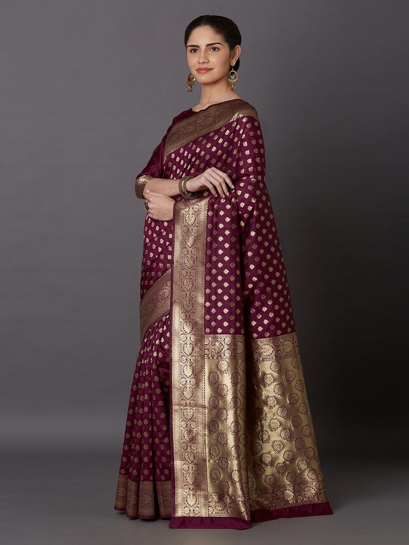 NoseQueen women fashion Multi-Colored Traditional banarasi silk saree | Cotton saree for farewell with UnStitched Blouse Piece (Wine) - Image 2