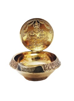 YAMKAY Yamkay Lakshmi Kuberar Deepam Brass Vilakku Lakshmi Kubera Lamp One Coin for Home Temple Diya for Pooja Bringing Good Luck Prosperity and Wealth Golden Pack of 1 