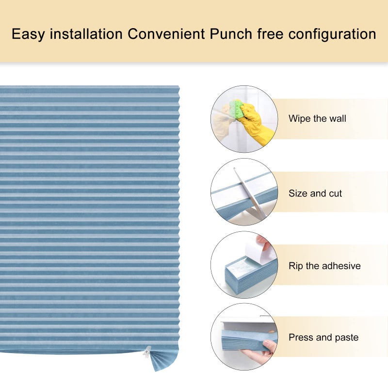 Maritown Window Blinds Cordless No Drill Cut to Size Clip On Stick On Self Adhesive Temporary Blinds Pleated Paper Blinds for Windows Doors Shades for Home Nursery Bedroom Kitchen Bathroom - Image 3