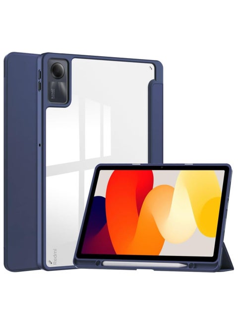 Case For Redmi Pad SE 11 Inch Clear Shockproof Back Cover Built-in Pencil Holder Auto Sleep/Wake (Blue)