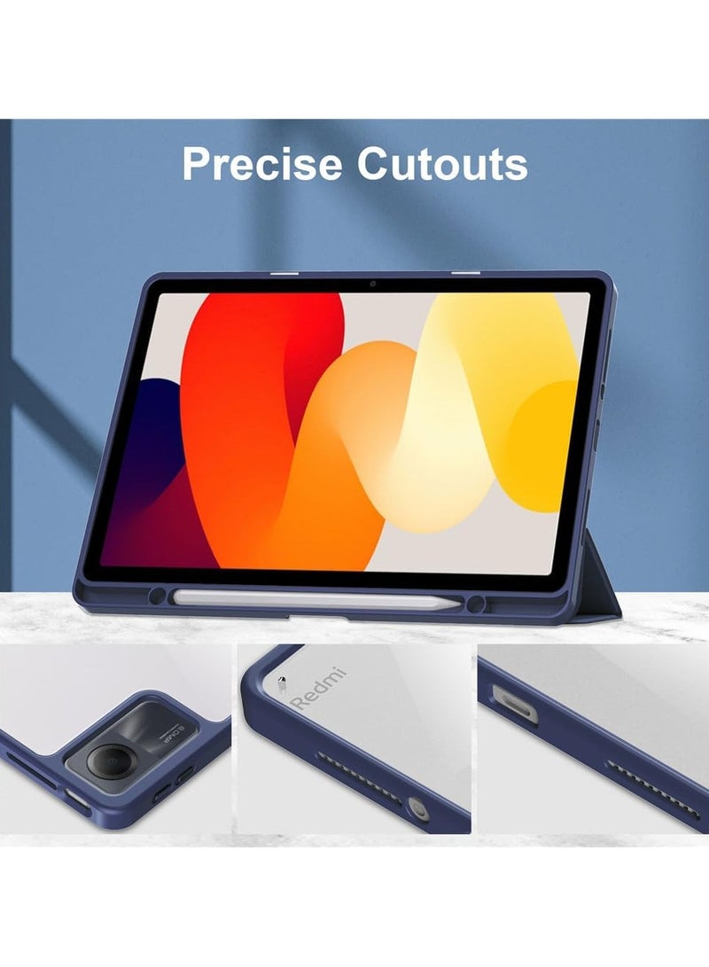 Case For Redmi Pad SE 11 Inch Clear Shockproof Back Cover Built-in Pencil Holder Auto Sleep/Wake (Blue)