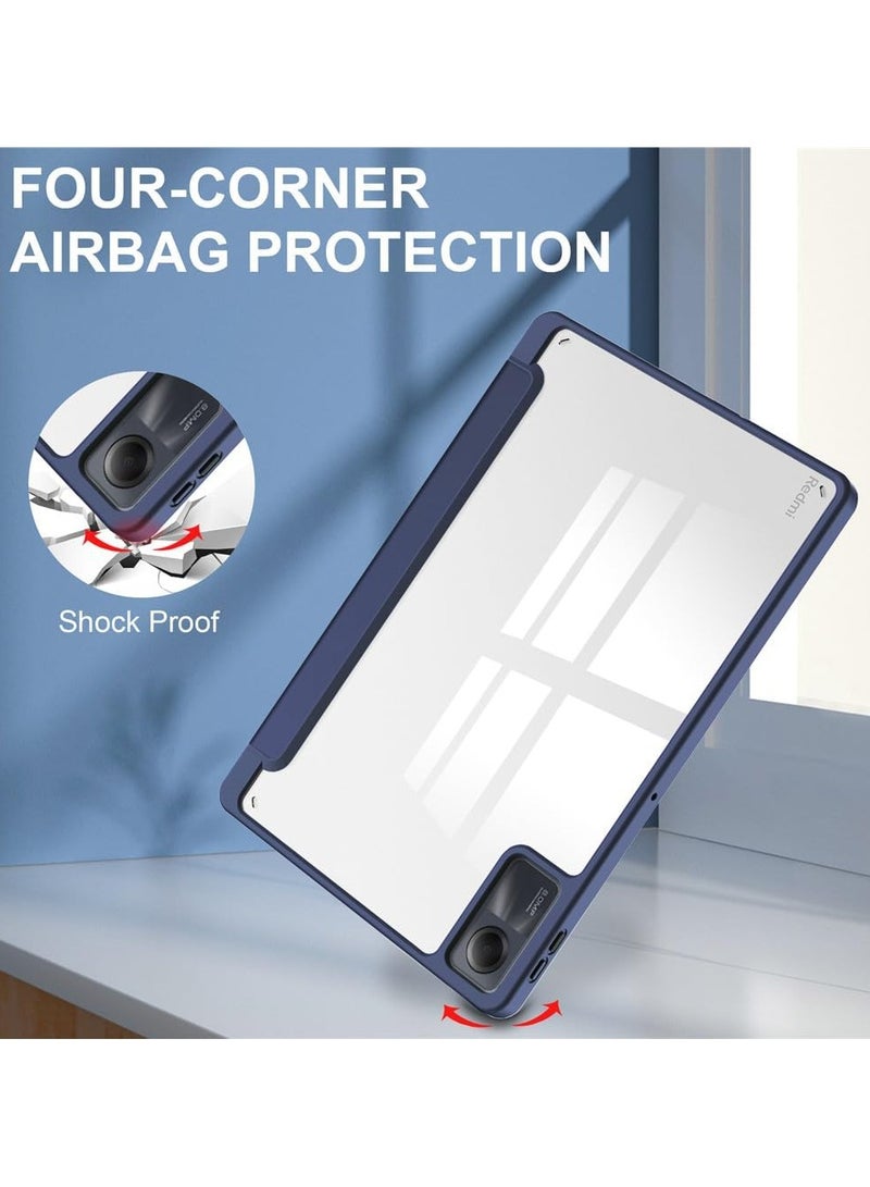 Case For Redmi Pad SE 11 Inch Clear Shockproof Back Cover Built-in Pencil Holder Auto Sleep/Wake (Blue)