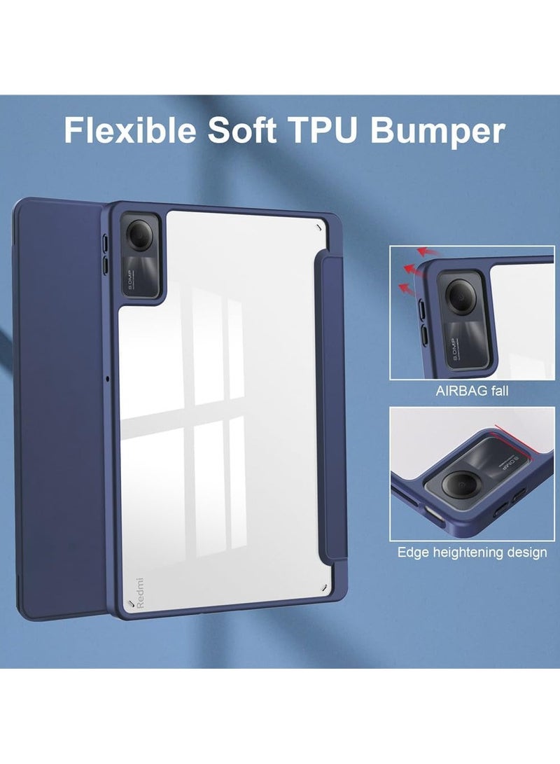 Case For Redmi Pad SE 11 Inch Clear Shockproof Back Cover Built-in Pencil Holder Auto Sleep/Wake (Blue)