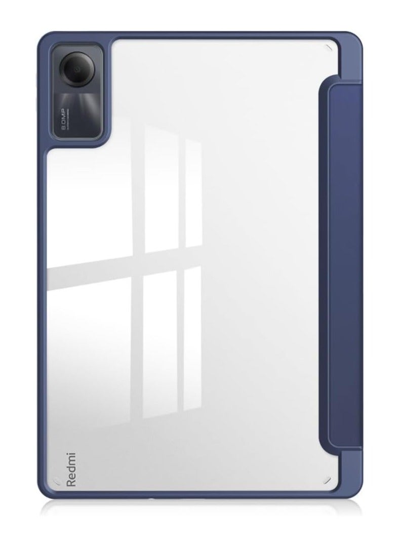 Case For Redmi Pad SE 11 Inch Clear Shockproof Back Cover Built-in Pencil Holder Auto Sleep/Wake (Blue)