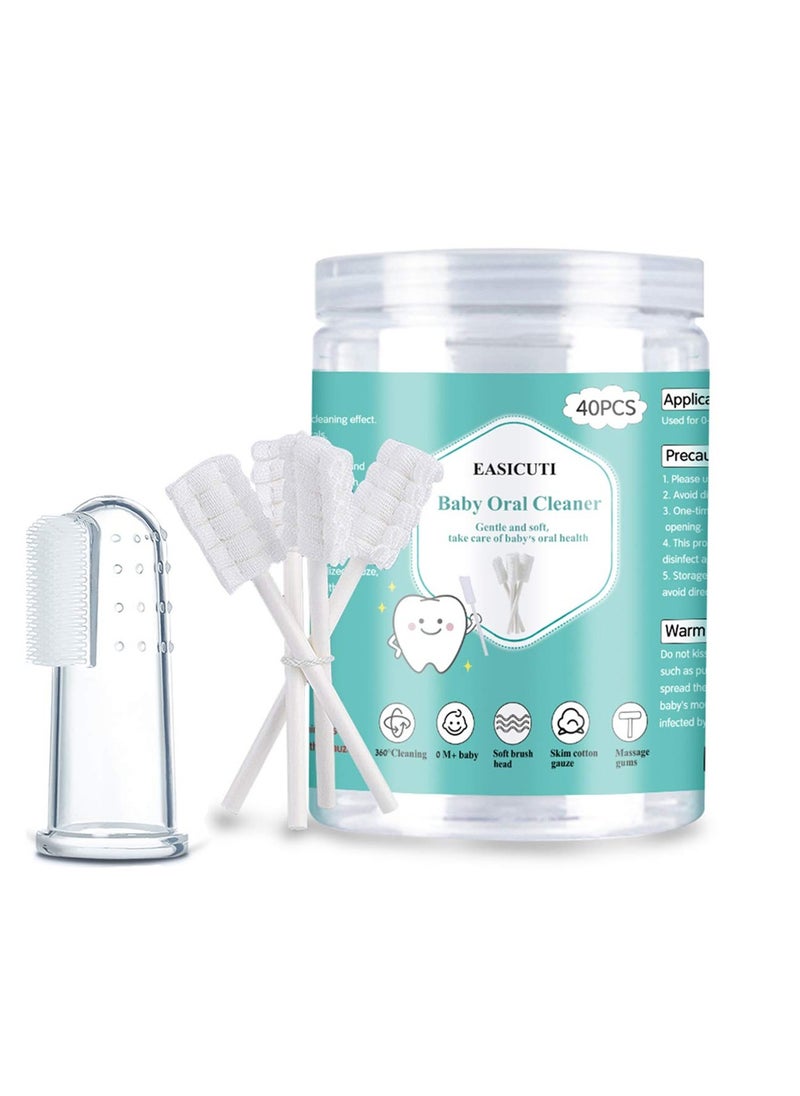 EASICUTI Baby Toothbrush, Baby Tongue Cleaner, 40Pcs Disposable Infant Toothbrush Clean Baby Mouth, Gauze Toothbrush Infant Oral Cleaning Stick Dental Care for 0-36 Month Baby + Free 1Pcs finger toothbrush  - Image 1
