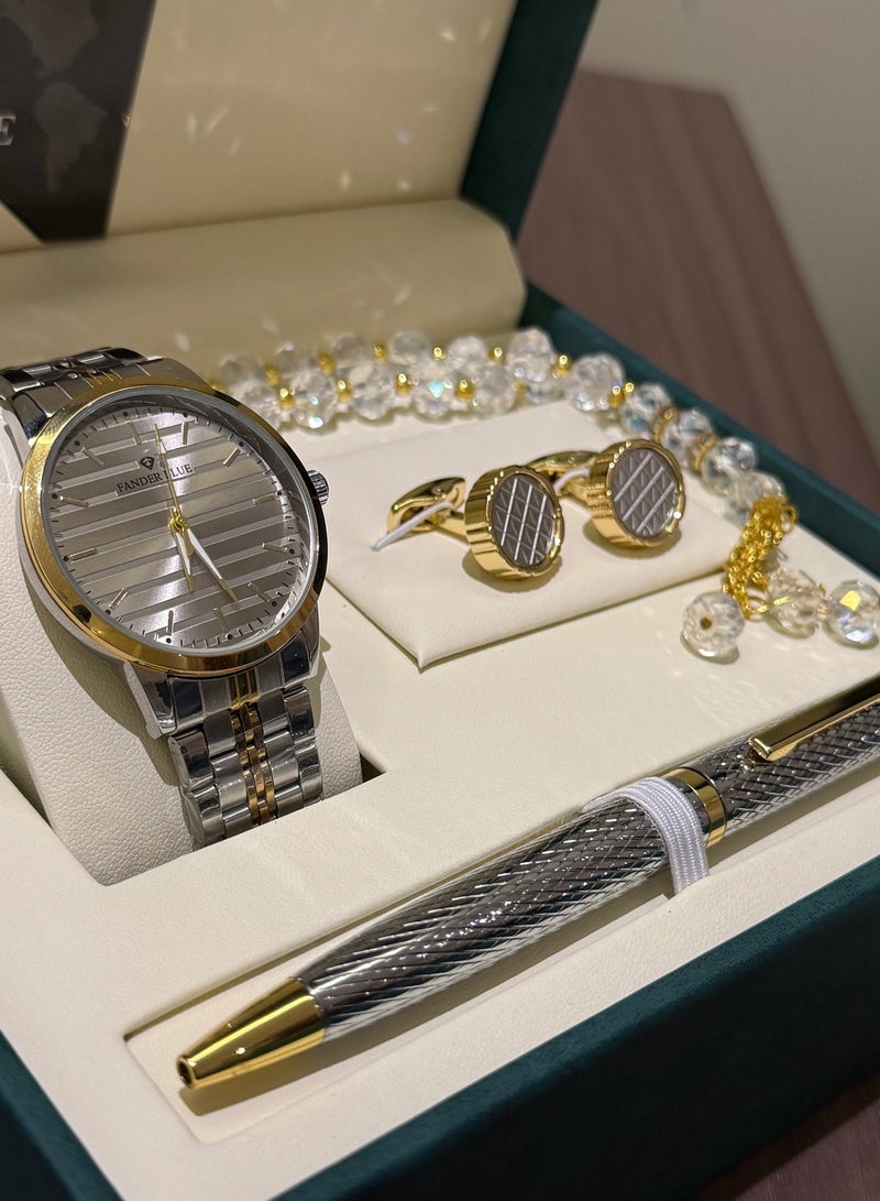 FANDER BLUE GOLD ROYAL SET FROM "FANDER BLUE" - MEN'S WATCH WITH PEN AND ROSARY | - Image 2