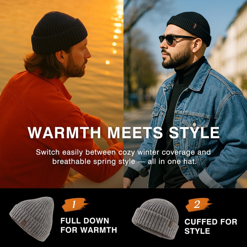 Comhats Short Fisherman Beanie Hat Black XL/XXL Knit Trawler Skull Cap for Men Women Winter Fall Spring Oversized Beanie Gift - Image 5