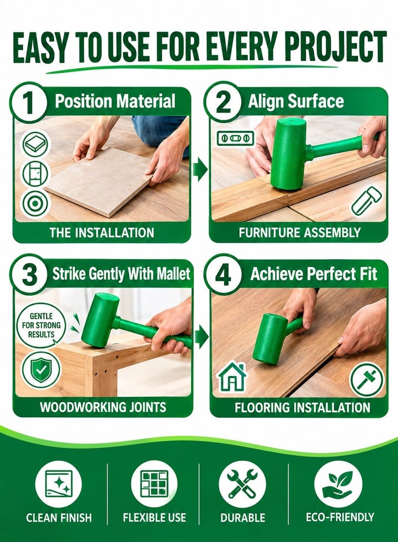 Lukadah Rubber Hammer, Heavy Duty Rubber Mallet with Durable Handle for Construction, Carpentry, Woodworking, Tiling, Furniture Assembly, Home Repairs & DIY Projects, Shock Absorbing Non-Slip Grip, Professional Hand Tool, Green - Image 4