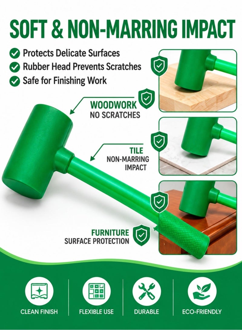 Lukadah Rubber Hammer, Heavy Duty Rubber Mallet with Durable Handle for Construction, Carpentry, Woodworking, Tiling, Furniture Assembly, Home Repairs & DIY Projects, Shock Absorbing Non-Slip Grip, Professional Hand Tool, Green - Image 2
