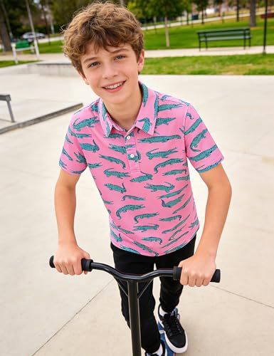 Cuddomper Boys Golf Shirts Pink Crocodile Polo Shirt Size 9-10 Short Sleeve Performance Dry Fit Tops for Active Casual - Image 5