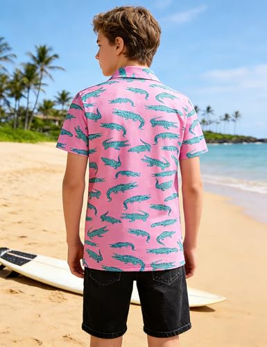 Cuddomper Boys Golf Shirts Pink Crocodile Polo Shirt Size 9-10 Short Sleeve Performance Dry Fit Tops for Active Casual - Image 4