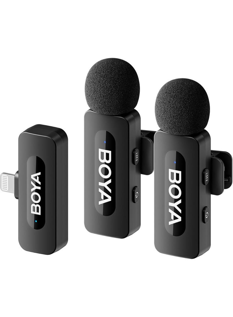Boya BY-V2 Wireless Lavalier Microphone (2TX+1RX) for iPhone, Mini Phone Microphone Wireless, Noise Canceling, Dual Lapel Microphone for YouTube, Podcast, Facebook, Tiktok Vlog Recording - Image 1