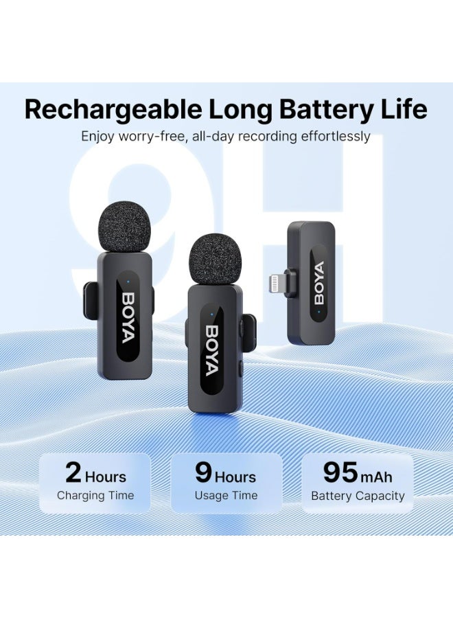 Boya BY-V2 Wireless Lavalier Microphone (2TX+1RX) for iPhone, Mini Phone Microphone Wireless, Noise Canceling, Dual Lapel Microphone for YouTube, Podcast, Facebook, Tiktok Vlog Recording - Image 2