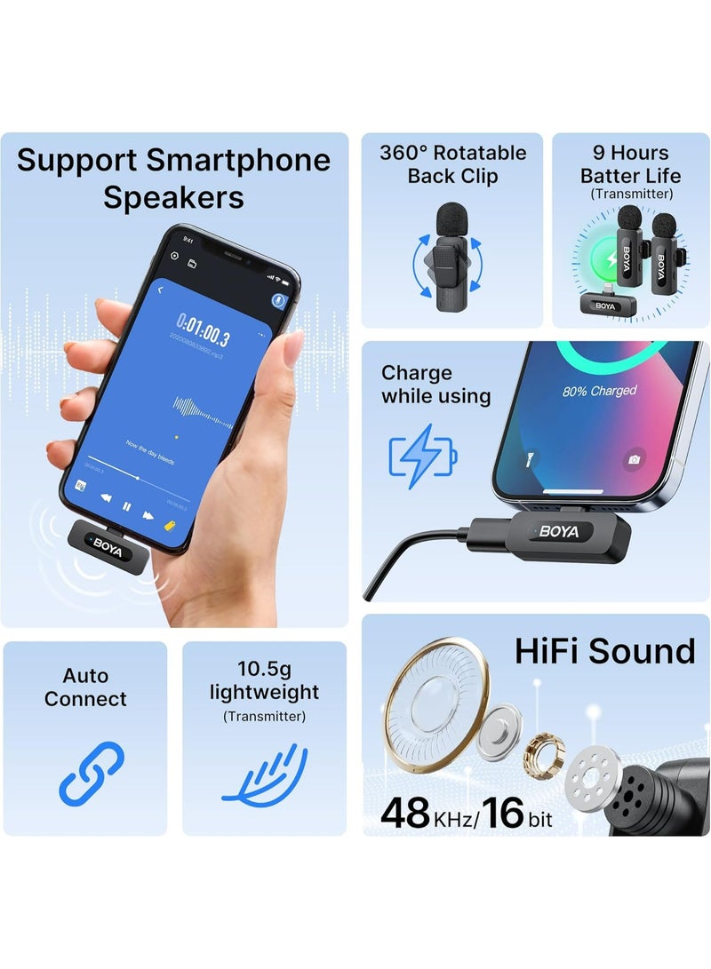 Boya BY-V2 Wireless Lavalier Microphone (2TX+1RX) for iPhone, Mini Phone Microphone Wireless, Noise Canceling, Dual Lapel Microphone for YouTube, Podcast, Facebook, Tiktok Vlog Recording - Image 5