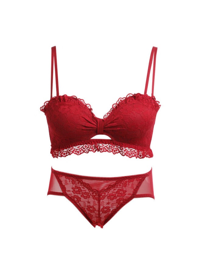 La Chapelle Wireless Small Bust Push-up Lace Bra Set Red Latex Birthday Gift For Women - Image 3