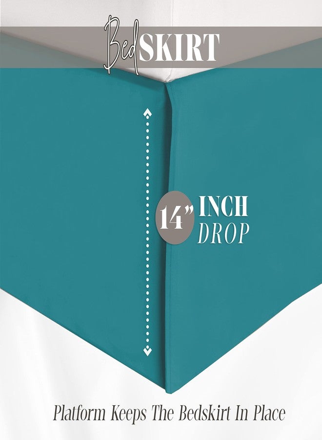 Elegant Comfort 1-Piece Solid Bed Skirt, 1500 Premium Hotel Quality Microfiber, Minimalist Design with a Modern Look- Easy Care, Wrinkle and Stain Resistant, Bedskirt, King, Tempo Teal - Image 4
