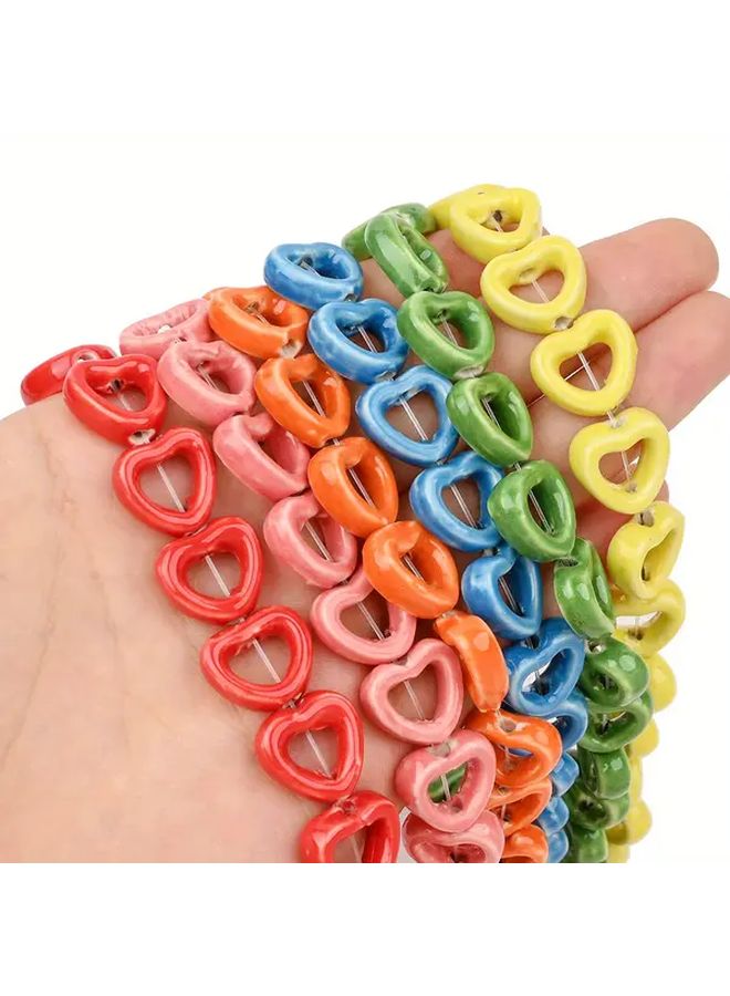 Colorful Ceramic Heart Beads For DIY Jewelry Making Random Color Mixing 10 Pack - Image 5